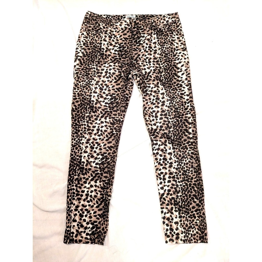 PER SE Womens Leopard Print Jeggings Pants Size 14 Mid Rise Straight Leg Y2K EUC